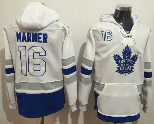 Maple Leafs #16 Mitchell Marner White Name & Number Pullover NHL Hoodie - Click Image to Close